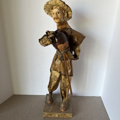 Vtg Folk Paper Mache Mexican Figure doll man with clay water pot (Bc)