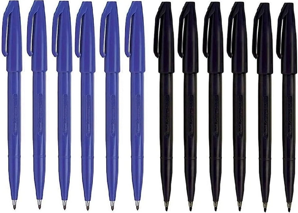 Фломастеры Pentel Sign - с волоконным наконечником - 12 штук (упаковка 1), черные, синие  - Изображение 4 из 4