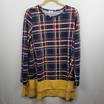 Women's egs by eloges Mustard & Plaid Layered Long Sleeve Tunic