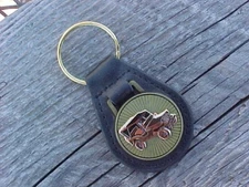 WWII WILLYS JEEP ANTIQUE GOLD LEATHER KEY FOB NOS CUSTOM-MADE BRILLIANT QUALITY