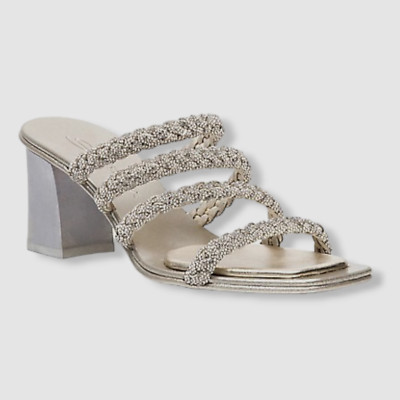 $750 Santoni Women's Gold Embellished Braided Strap Sandal Shoes 37.5 EU/7.5 US
