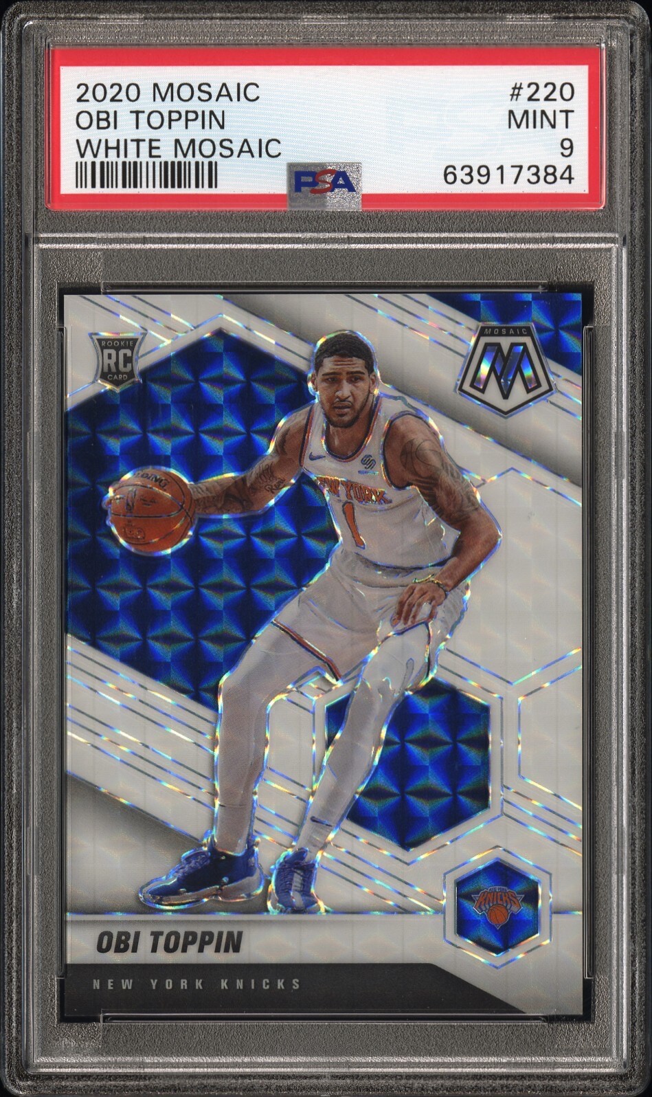 2020-21 Panini Mosaic /25 Obi Toppin Rookie White Prizm RC #220 - PSA 9