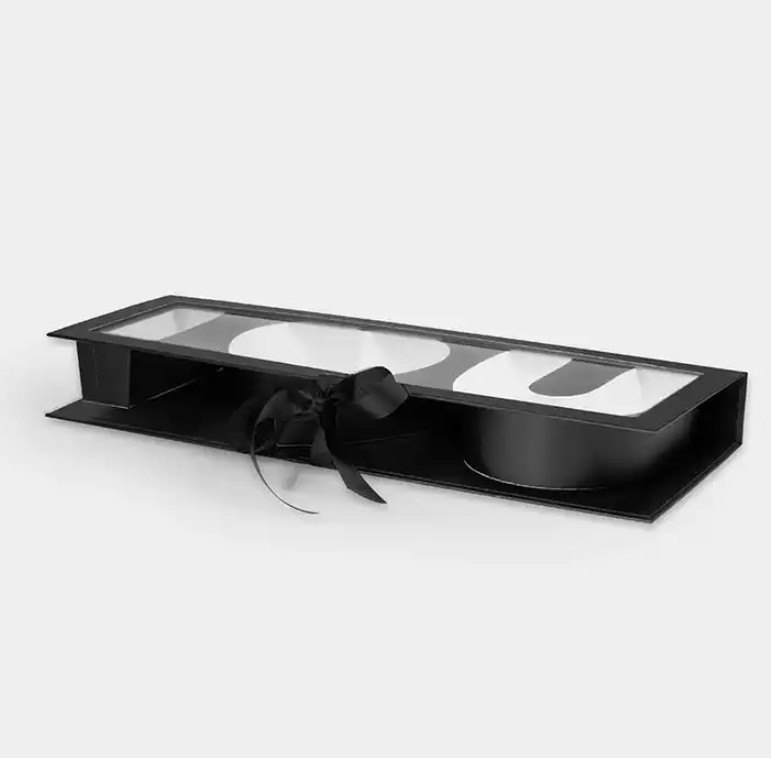 I Love You Fillable Gift box -Black w/a clear lid & tie ribbon