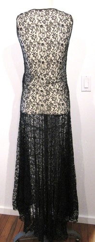 ANTIQUE VINTAGE DRESS 1920S T0 1930S ALL LACE BLACK GOWN DECO SIZE S TO M F8 - Picture 9 of 19