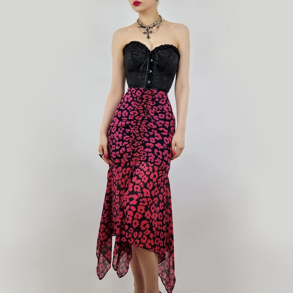 C/MEO COLLECTIVE SO SETTLED PINK NAVY FLORAL PRINT HANKERCHIEF MIDI SKIRT $145 - Image 3 of 4
