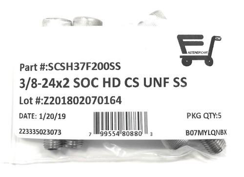 (5) 3/8-24x2 Stainless Steel Socket Head Cap Screw Allen Drive FINE THREAD - Picture 3 of 5