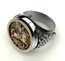  Siegelring Bikerring Ring Ritter | Edelstahl | Heiliger Georg  Drachentöter RT