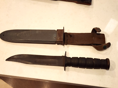 WWII US Navy Ka-Bar Mark 2 Fighting Combat Knife + USN Metal