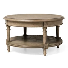 Maven Lane Traditional Round Wooden Coffee Table in Antiqued Grey Finish (Used)