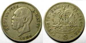 elf Haiti 5 Cent 1905 President  Waterbury Mint