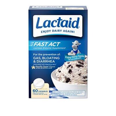 Lactaid Fast Act Lactose Intolerance Chewables with Lactase Enzymes, Vanilla, 60