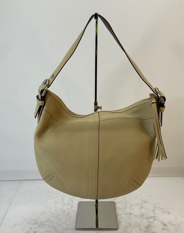 Coach Beige Brown Pebbled Leather Tassel Shoulder Bag eBay