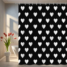 Chic Black and White Heart Shower Curtain for Modern Bathroom Decor