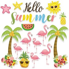 56 Pcs 12 Hello Summer Bulletin Board Decorations Tropical Colorful Accents ...