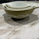 Crazy Daisy VTG pyrex Nesting Bowls Spring Blossom Cinderella 2Green,2 White