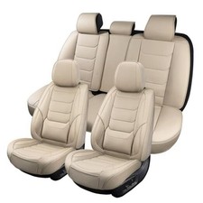 Leather Car Seat Covers Breathable Automotive Seat Covers Full Set Beige3