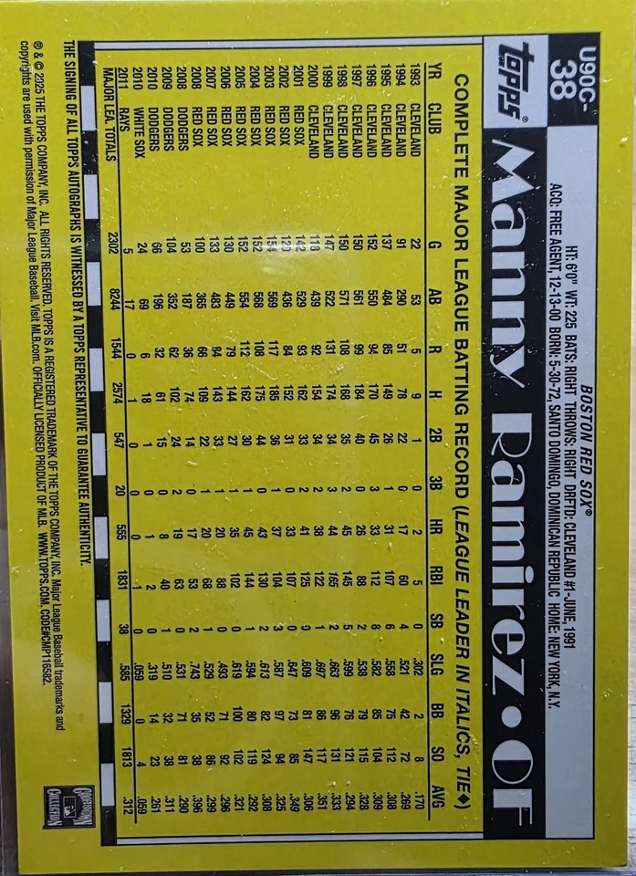 Atualização Topps 2025 #U90C-38 Manny Ramirez 1990 pacote prata cromado laranja #/25 - Imagem 2 de 2