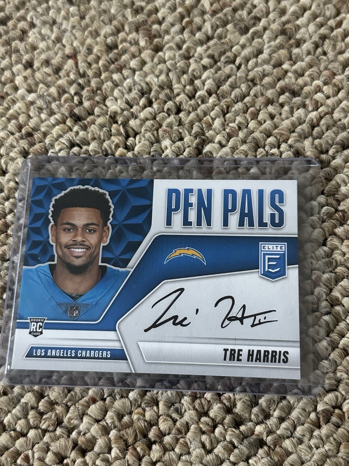 2025 Panini Donruss Elite Tre Harris Blue Pen Pals On Card Auto RC Chargers SP