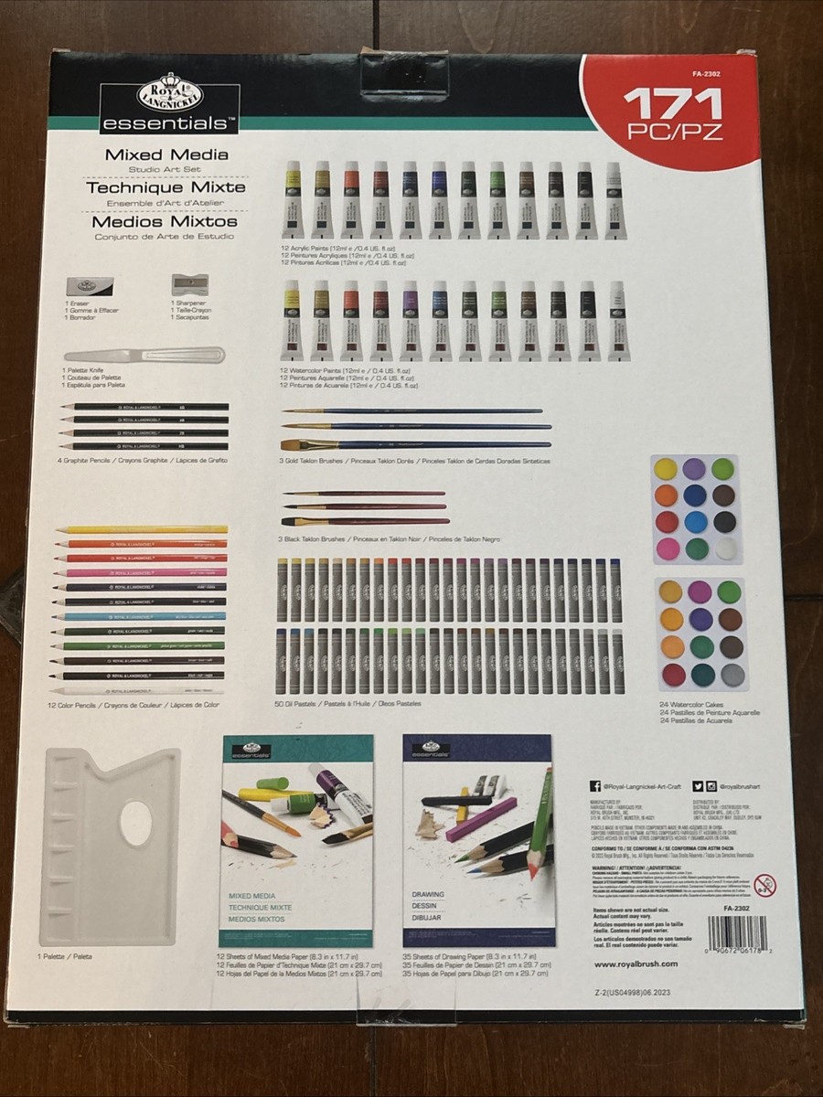 Royal Langnickel Essentials 25-teiliges Mixed-Media-Set – Mit Ölpastell, Acryl, Stiften & Papierblock