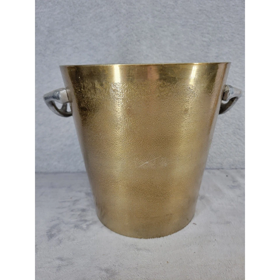 Cubo de hielo de metal dorado vintage asas de asta vino champán enfriador vajilla Foto 3 de 4