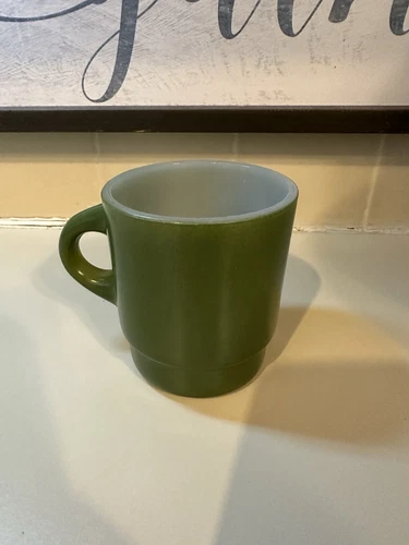 Vintage Anchor Hocking Fire King Avocado Green Stacking Coffee Mug USA