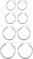 4 Pairs Titanium Hoop Earrings for Sensitive Ears Hypoallergenic Pure Titanium E