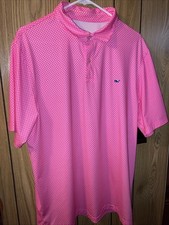 Vineyard Vines Performance Polo Golf Carts All Over Print Pink White Mens L EUC