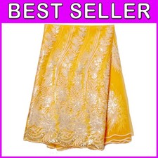 African Lace Fabric 5 Yards - Gold Sequins Wedding 