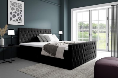 Boxspringbett Schlafzimmerbett ASHER PREMIUM 140x220cm Stoff Fresh Schwarz