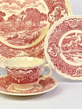 Metlox Poppytrail Vernonware "Early Days" red transferware dishes ++