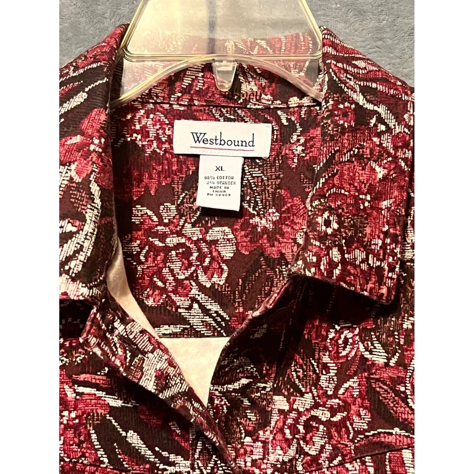 Chaqueta Westbound Floral Jacquard XL Rojo Rosa Mezcla de Algodón Botón Frontal Abrigo Foto 2 de 4