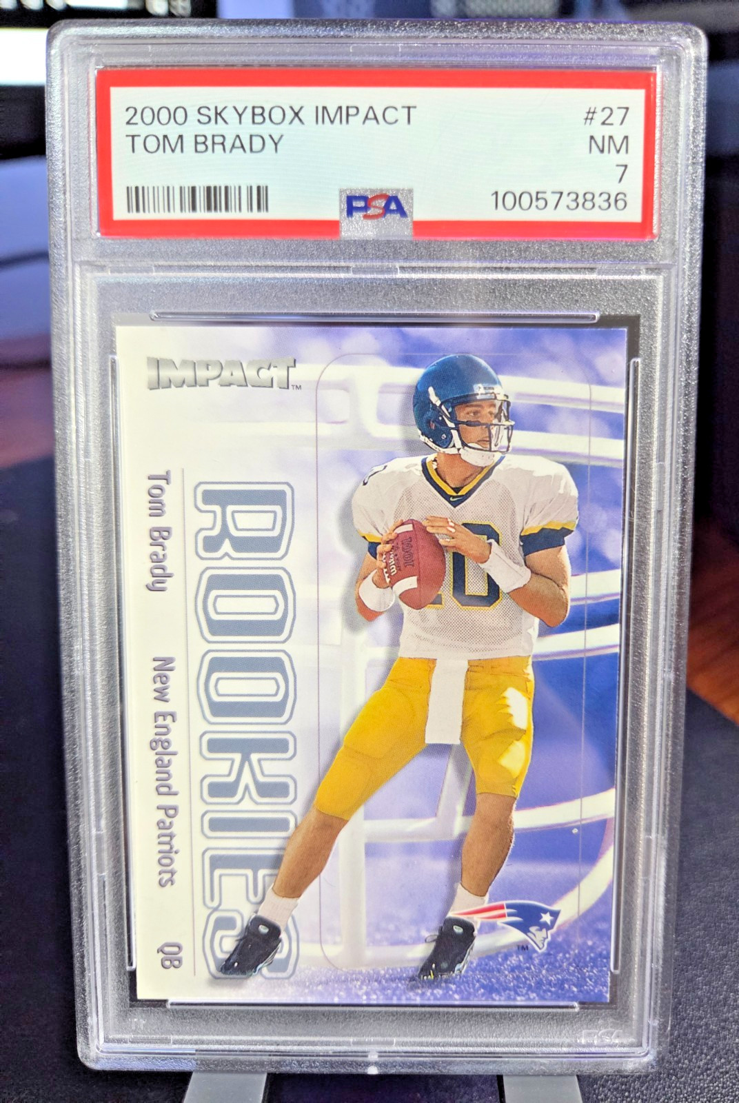 Tom Brady 2000 Skybox Impact Rookie Card #27 Graded PSA 7 NM  RC