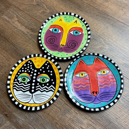 Vintage 90s Laurel Burch Cat Art Decorative Plates Set Of  1998 Quirky READ