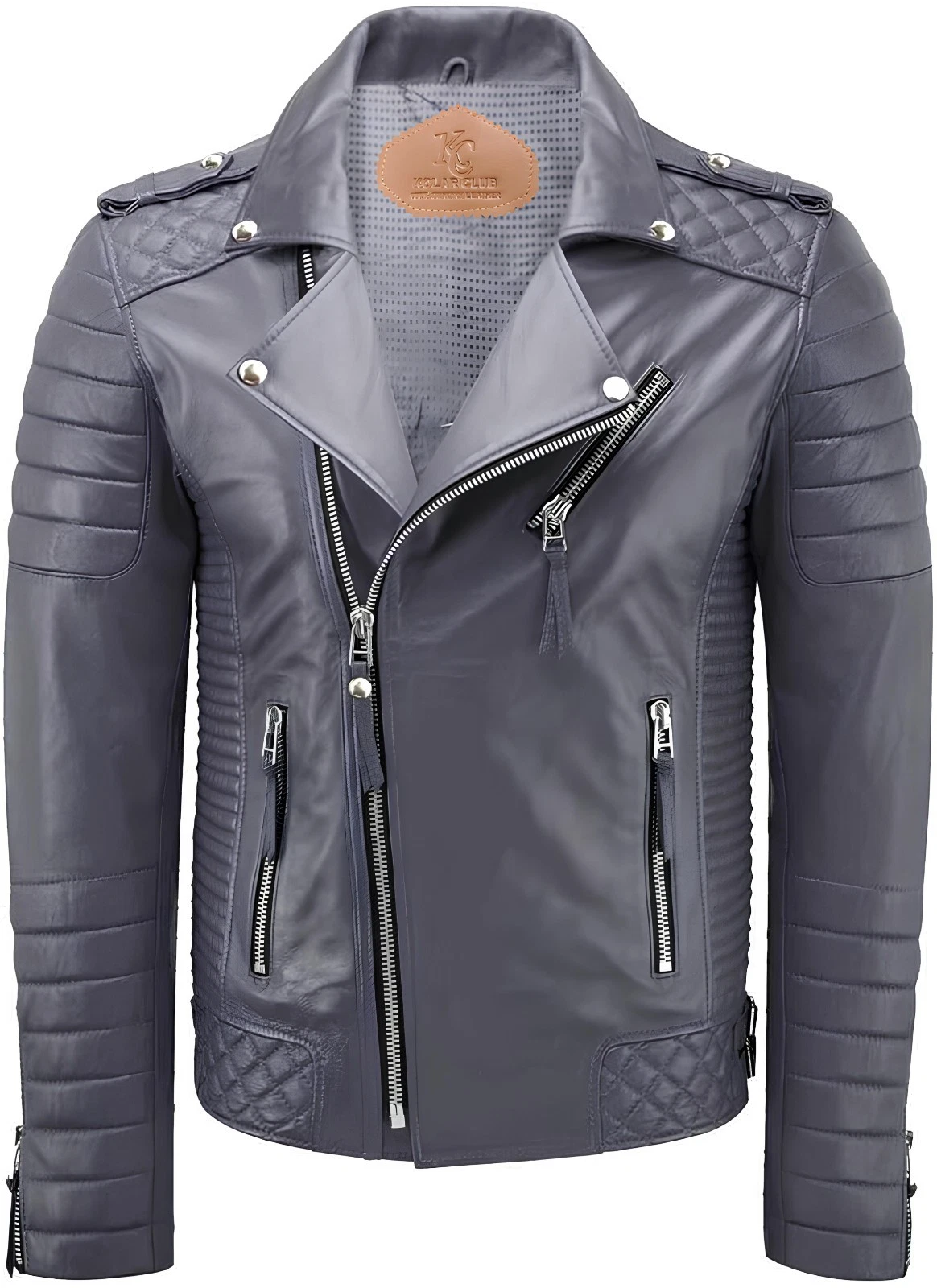 Men's Real Lambskin Skin Leather Jacket Cafe Racer Gray Motorcycle Genuine Mens
