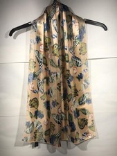Fish Sea Shells Satin Long Scarf 60 X 13 Beach Cruise Polyester RN 98566 Korea