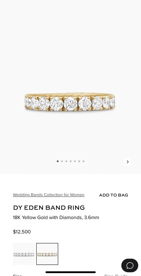 Banda de diamantes de oro amarillo de 18 quilates David Yurman Eden, 3,6 mm, tamaño 5,5 - venta al por menor $12.500 Foto 4 de 4