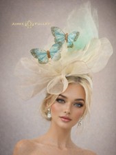 Kentucky Derby Hat Bridal Butterfly Fascinator Cream Mint Green Aqua Royal Ascot
