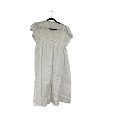 Zara Home Womens White Nightgown Dress S V-Neck Ruffle Cotton Short Sleeve NWOT