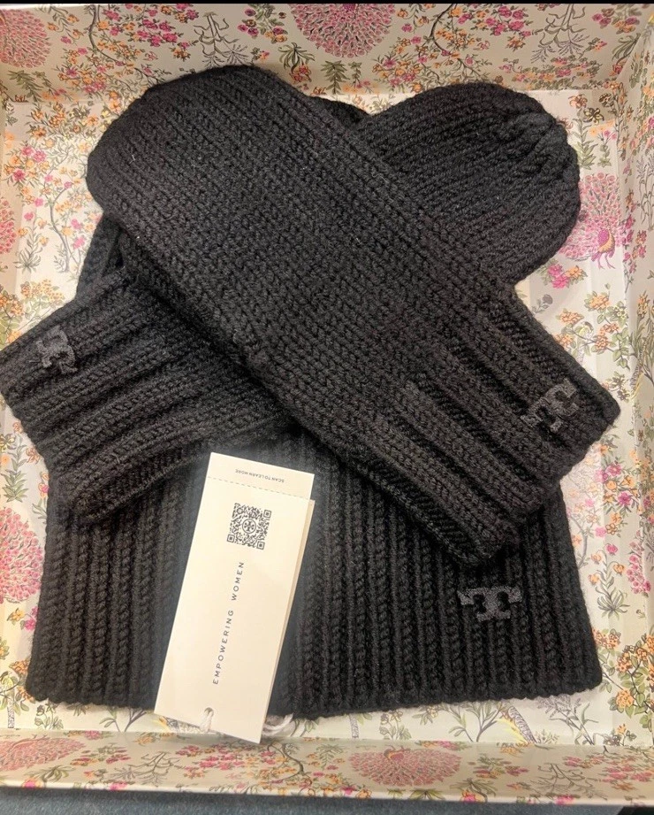 Tory Burch‎ Merino Wool Beanie Hat and Mittens Set Sport Fair Isle Navy Tory Burch Beanie Hats for Women for sale - eBay main image 4