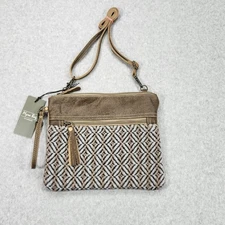 Myra Dark Ebullience Canvas and Leather Crossbody Zipper Bag Hobo Upcycled NWT