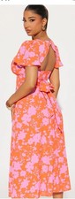 Fashion Nova Womens Orange Pink Floral Vneck Short Flutter Sleeve Maxi Dress 3XL