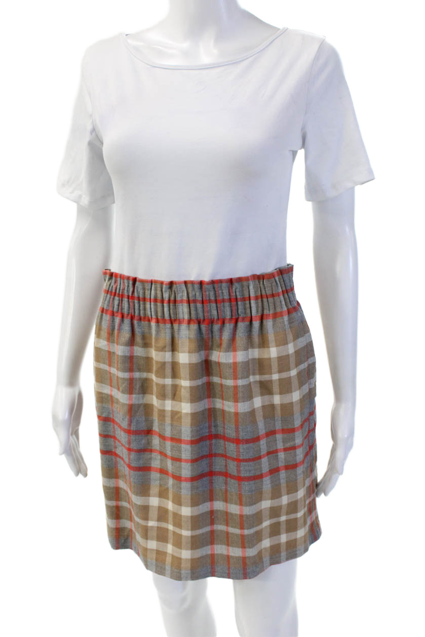 J Crew Women A-Line Mini Plaid Wool Blend Skirt Beige Size 6Free Shipping in US $100+ Orders | $6.95 Orders Below