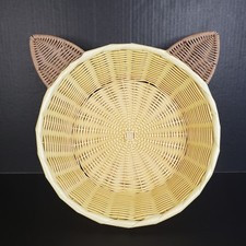 Faux Wicker Woven Cat Ears Round Pet Bed Basket 14x15x4.5"