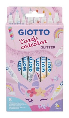 GIOTTO Turbo Glitter Felt Tip Fibre Pens, 8 Assorted Pastel-Toned Colours, 