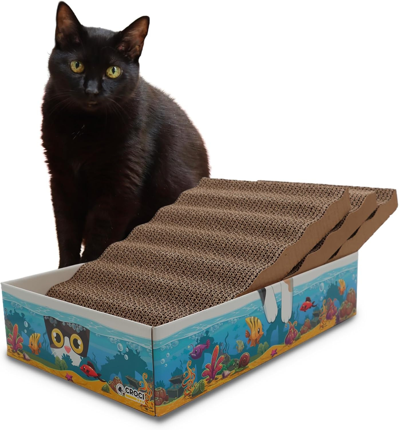 Acquario Tiragraffi per Gatti 6 in 1 - Cartone Reversibile Croci