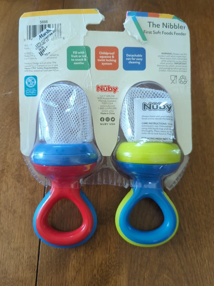 Paquete de 2 alimentadores de malla Nibbler Nuby sin BPA rojo/azul y azul/verde Nip Foto 4 de 4