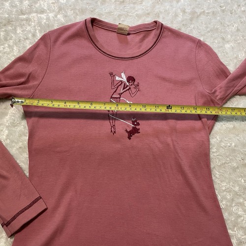 vintage 80s pink flapper girl Scottie dog embroidered preppy long-sleeve top S - Picture 11 of 15