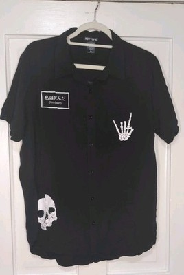 Hot Topic Black Button Up Shirt With Skulls I m Dead Emo Men's XL(1361)