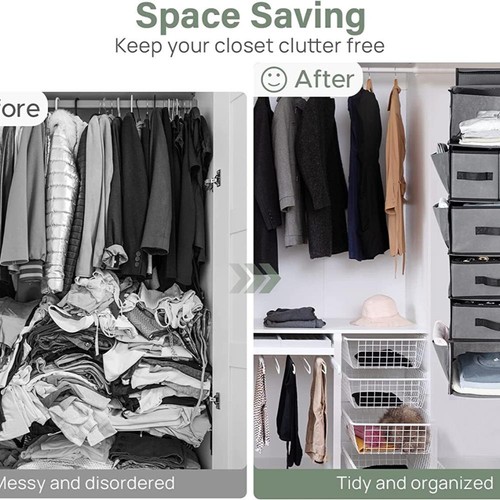 Hanging Shelves Closet Organizers in 6-tiers / 5-drawer Gray Non-woven Fabric * - Picture 2 of 10