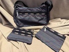 LeSportsac Classic Hobo Striped Nylon Crossbody Multi Colored wTWOBonus Pouches